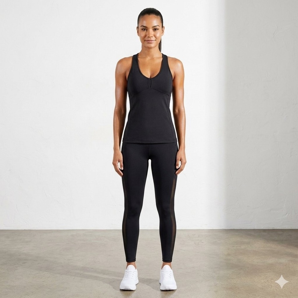 Carbon38 Womens Black V-Neck Triple Strap Racerback Active Tank Top Small